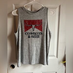 Gray Cowboys & Beer graphic tank, size medium
